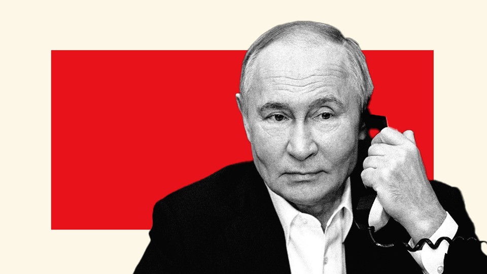 A photo of Vladimir Putin on the phone.