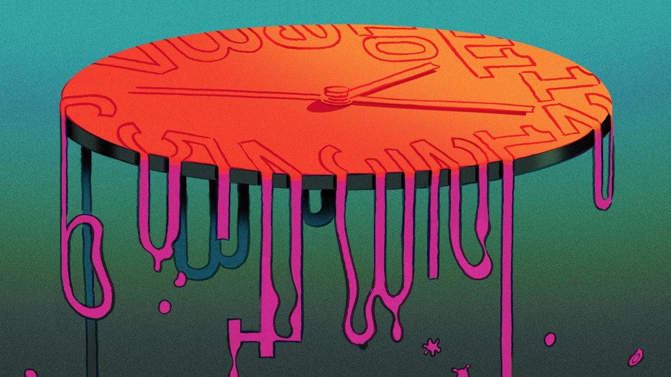 An illustration of a melting clock.