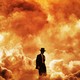 Atomic bomb cloud with a mans silhouette