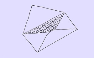 drawing of envelope open to reveal keyboard with numbers and letters on light purple background