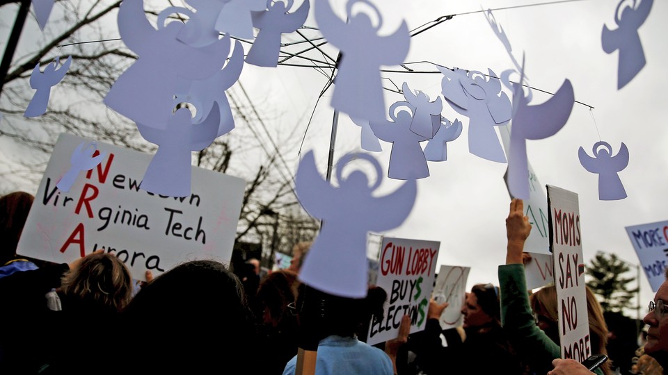 A 2015 protest in Fairfax, Virginia, marking the third anniversary of the mass shooting at Sandy Hook Elementary School in Connecticut