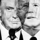 A double exposure of a television broadcast shows President Donald Trump and former Vice President Joe Biden during a debate