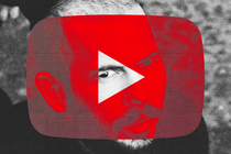 A black-and-white photo of Andrew Tate superimposed with the red YouTube logo