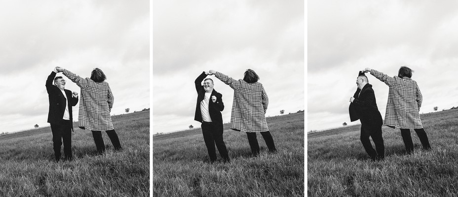 Grete Fält-Hansen and her son, Karl Emil dance in three photos