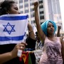 A migrant from Eritrea gestures during a protest in Israel.