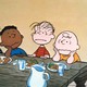 Schroeder, Franklin, Linus, and Charlie Brown look discouraged.