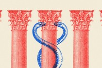 An illustration of the columns of the Supreme Court and the caduceus.