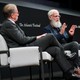 A photograph of Jeff Goldberg and David Letterman in conversation on stage