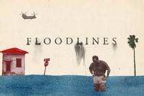 The logo for the podcast Floodlines
