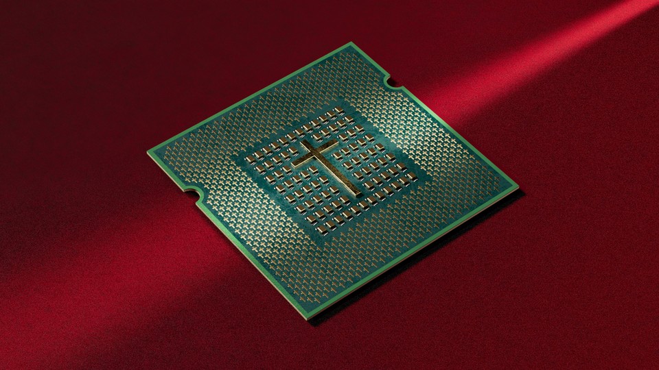 An illustration showing a computer chip inscribed with crosses