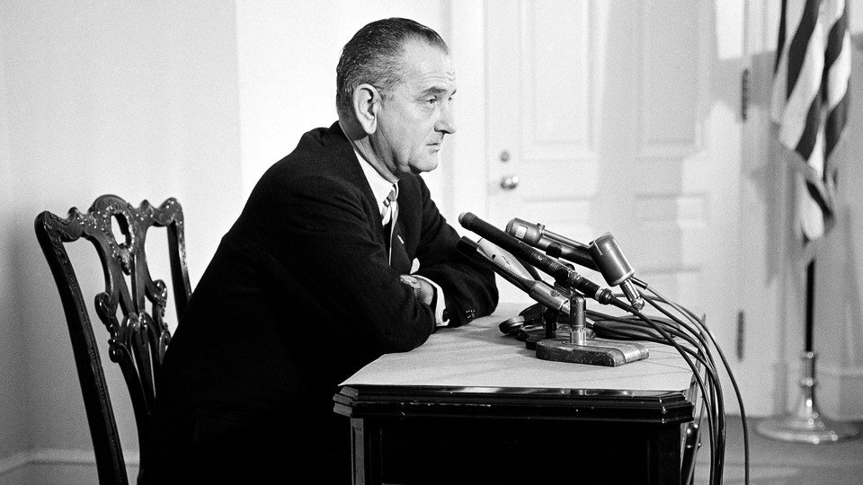 Lyndon B. Johnson in the White House conference room