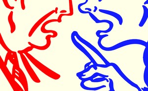 An illustration of a red person and a blue person arguing