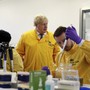 Britain's Prime Minister Boris Johnson visits a laboratory at the Public Health England National Infection Service.