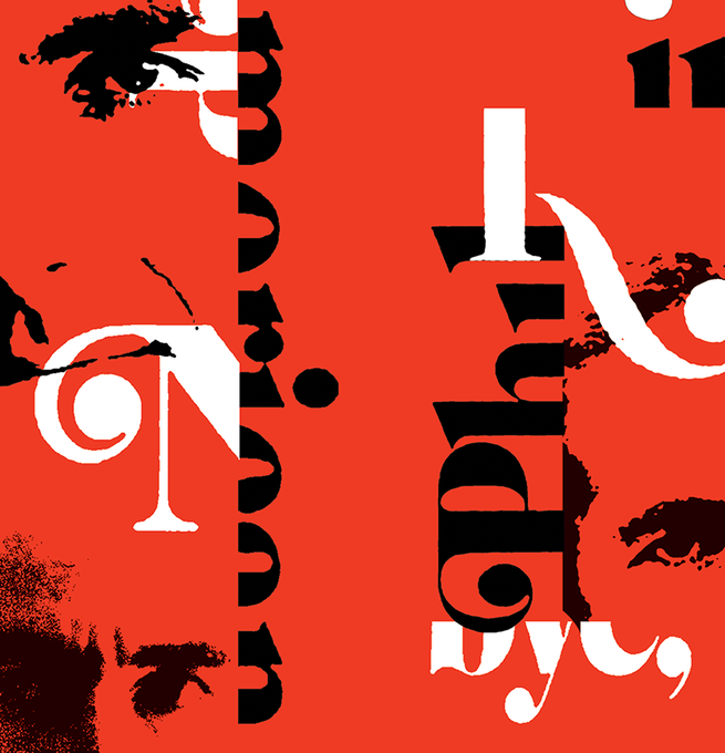 collage illustration of type and Philip Roth