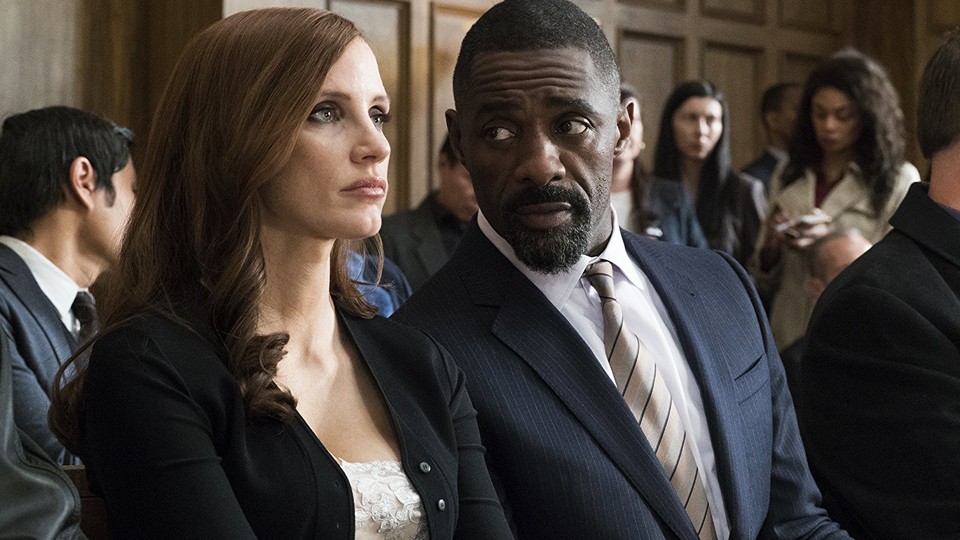 Jessica Chastain and Idris Elba in a still from 'Molly's Game'