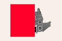 a house half-covered by a red box