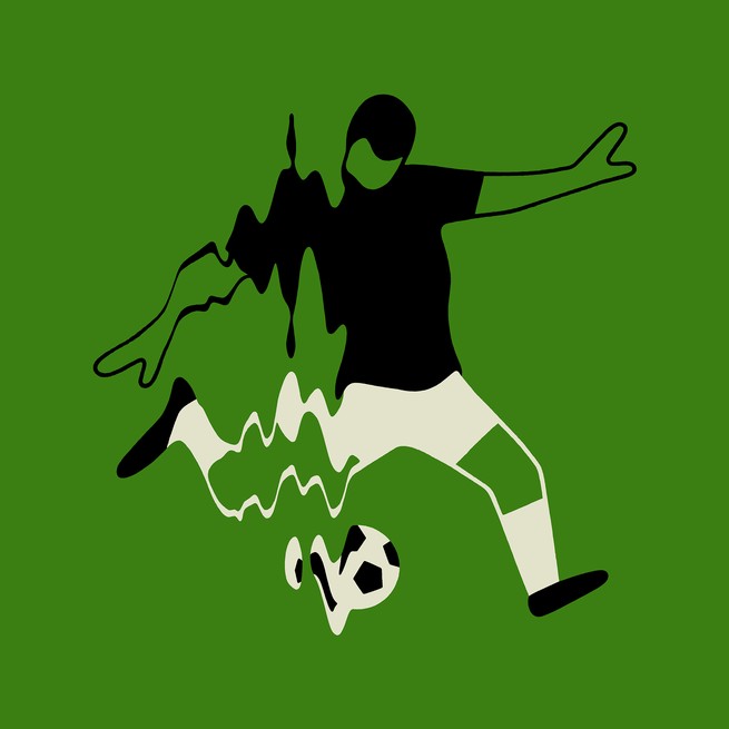 illustration of person kicking ball with video distortion