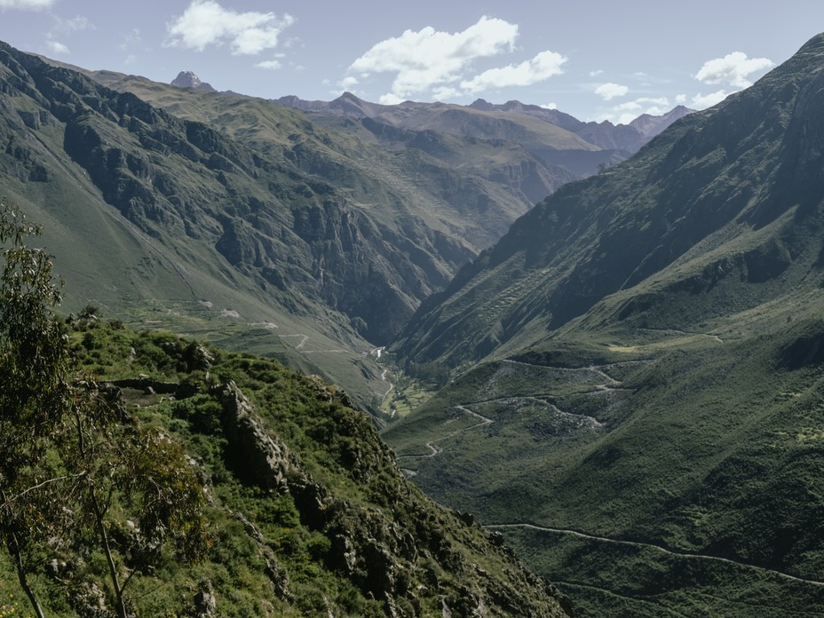 A high up view of green rural mountains from Jucul showing its remoteness.