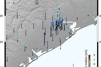 A map of the vertical motion of the Earth's crust in Texas