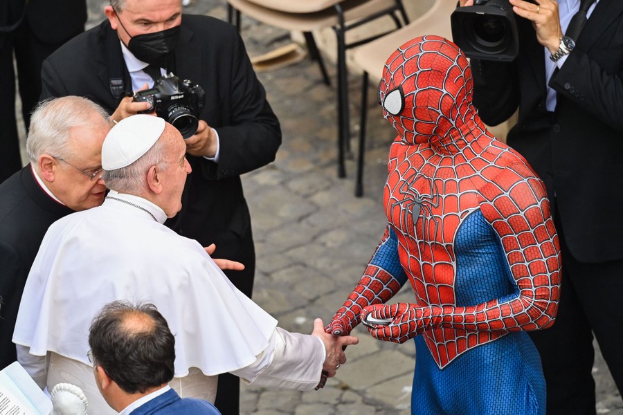 The Pope meets Spider-Man.