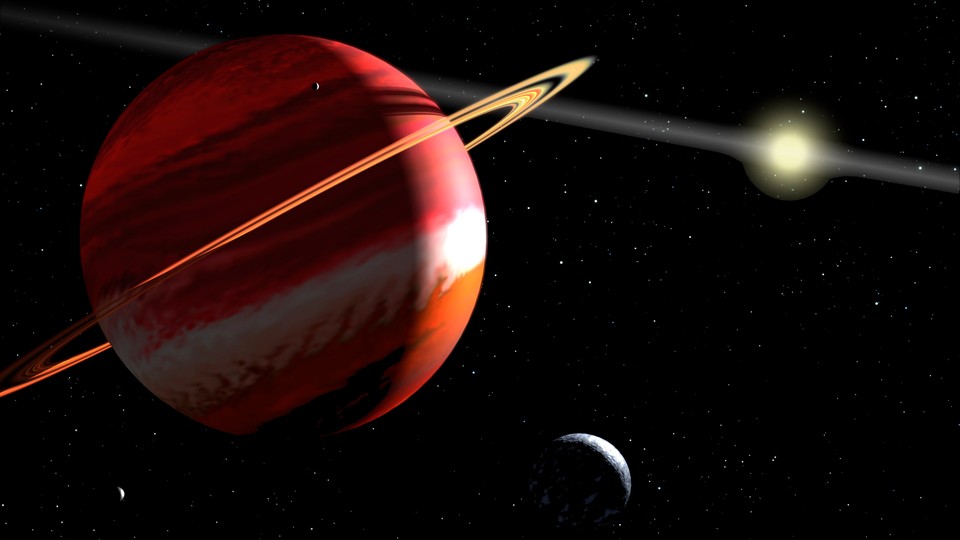 An artist's concept of an exoplanet the mass of Jupiter orbiting a star 10.5 light-years away from Earth