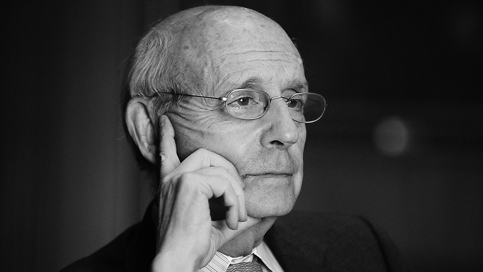 A black-and-white photo of Stephen Breyer's face