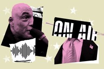 Collage art showing Joe Rogan and other podcast imagery