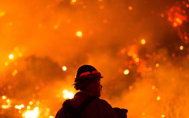A firefighter near Monrovia Canyon Park, California