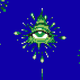 A pixelated image of fireworks forming the shape of the all-seeing eye.