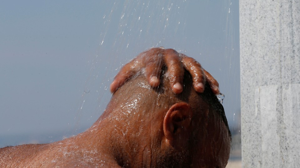 A man in a shower