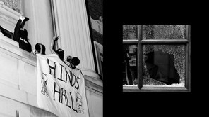 Student protesters occupying a building at Columbia University