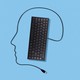 Illustration of a keyboard with its wire positioned to look like a human head.