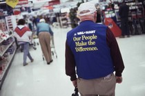 An elderly Walmart worker