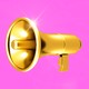 An illustration of a golden megaphone against a hot-pink background