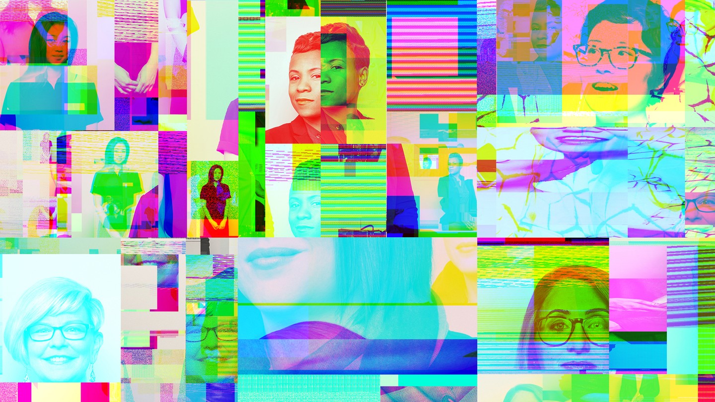 a technicolor collage of portraits of women