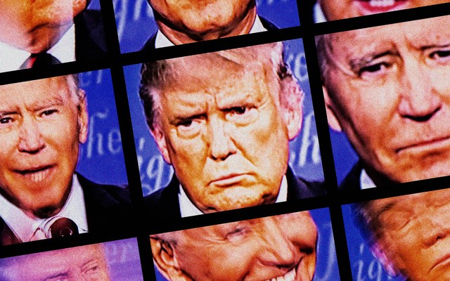 A grid of screenshots of Trump and Biden
