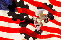 Joe Biden, cogs, and an American flag