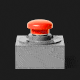 An illustration of a red button being pushed.
