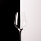 A photo of an empty wine glass in front of a black and white backdrop