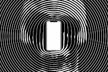 A smartphone on a background with a rippling skull