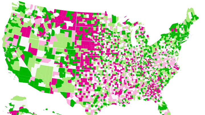 A map of the U.S. showing the percentage of households editing Wikipedia by county.