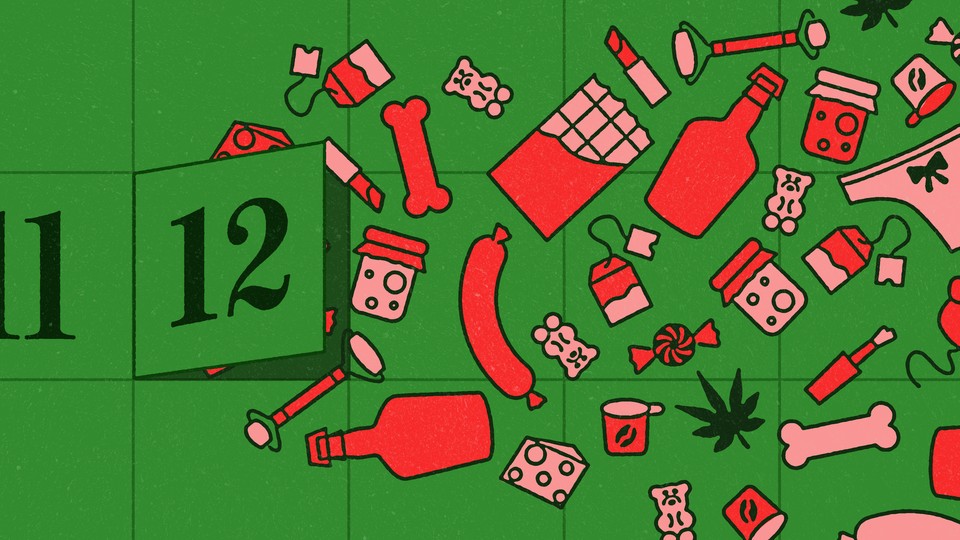 Treats spilling out of a calendar square marked "12"