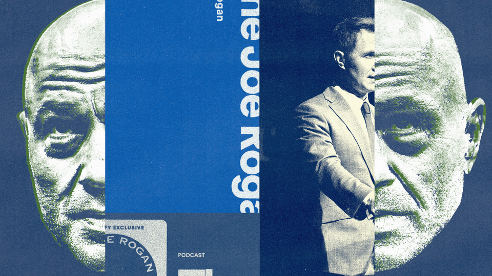 Collage showing Joe Rogan, Douglas Murray, and promotional material for Rogan's podcast