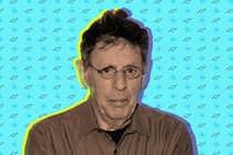 A photo illustration of Philip Glass