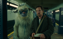 A still from 'Eric,' starring Benedict Cumberbatch, in which Cumberbatch stands in a subway station while a horned beast stares intently at him from behind