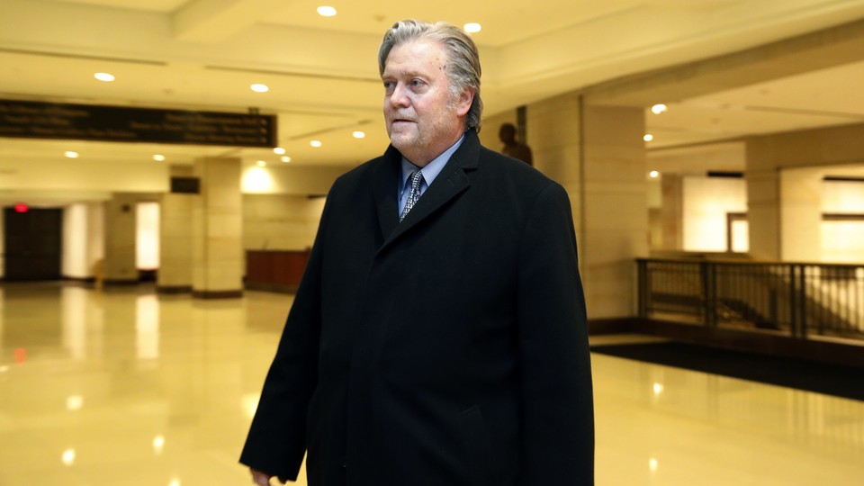 Steve Bannon leaves a House Intelligence Committee meeting Tuesday.