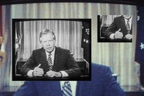 Jimmy Carter on a television screen