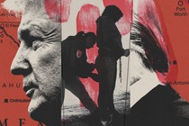Illustration featuring photos of Donald Trump and images of immigrants working and getting arrested against the backdrop of a map showing the U.S.-Mexico border.