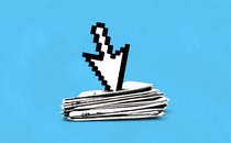 A mouse cursor stuck in a newspaper