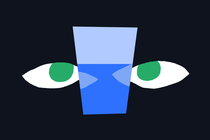 An illustration of two eyes looking at a half-empty—or half-full—glass
